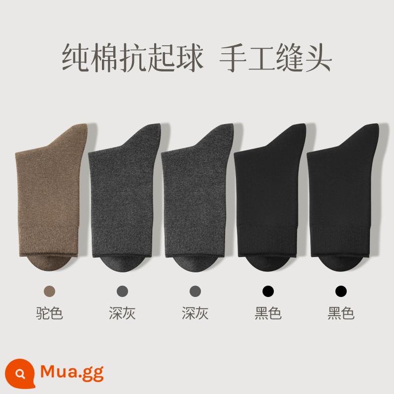 Vớ nam mùa hè ống giữa 100% sợi cotton khử mùi thấm hút mồ hôi xuân thu vớ cotton không xương vớ nam - Kết hợp Mười Ba (Camel + 2 Xám Đậm + 2 Đen)