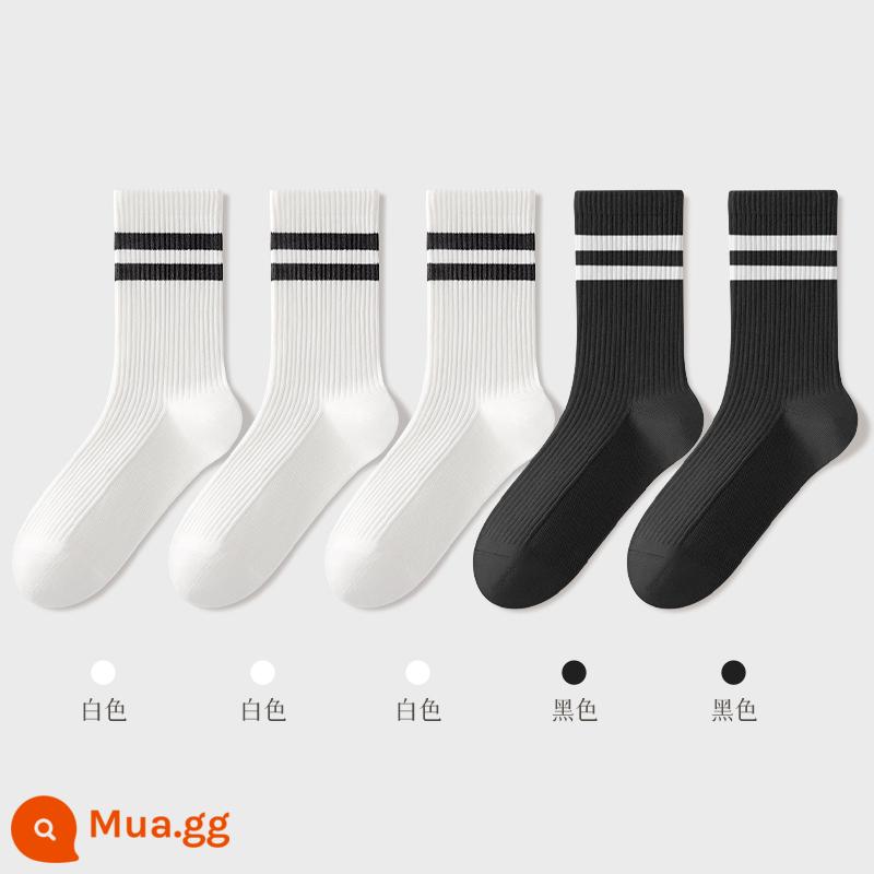 Tất Khử Mùi Chính Hãng 100% Xuân Thu Nữ Ống Ngắn Trung Mùa Hè Loại Mỏng Sợi Cotton Nguyên Chất Đen Trắng Nữ - Kết hợp bảy (3 trắng + 2 đen)