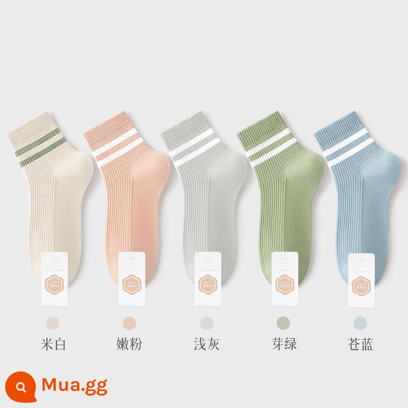 Tất Khử Mùi Chính Hãng 100% Xuân Thu Nữ Ống Ngắn Trung Mùa Hè Loại Mỏng Sợi Cotton Nguyên Chất Đen Trắng Nữ - Kết hợp 11 (trắng nhạt + hồng dịu + xám nhạt + xanh nụ + xanh nhạt)