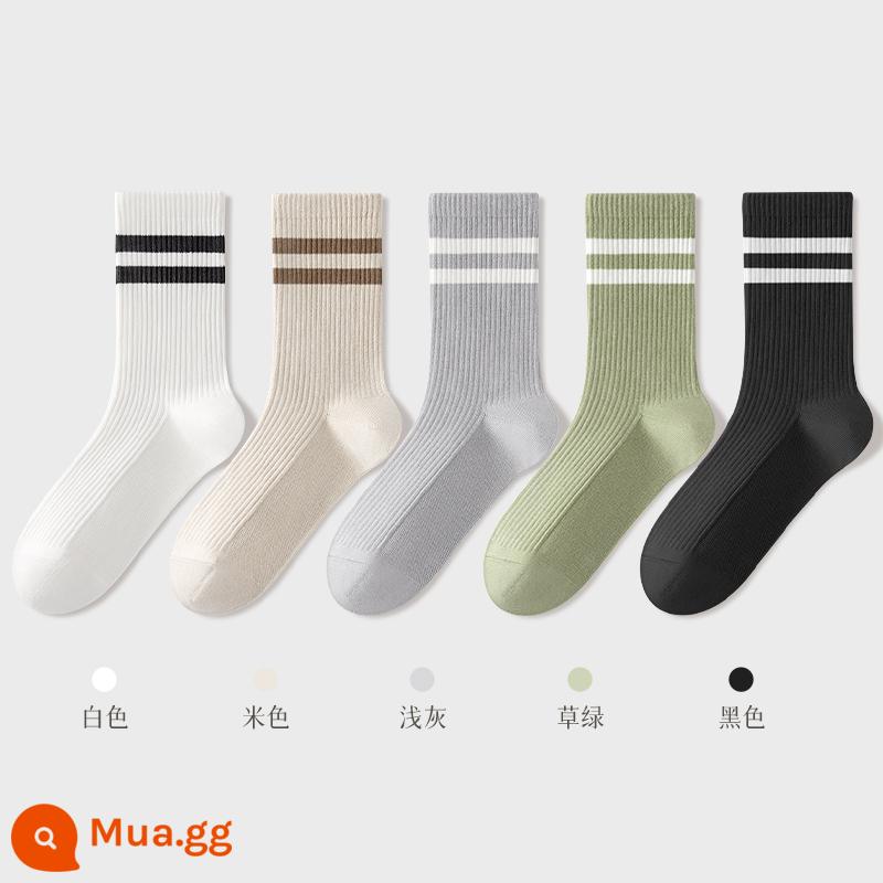 Tất Khử Mùi Chính Hãng 100% Xuân Thu Nữ Ống Ngắn Trung Mùa Hè Loại Mỏng Sợi Cotton Nguyên Chất Đen Trắng Nữ - Kết hợp 1 (trắng + be + xám nhạt + xanh cỏ + đen)