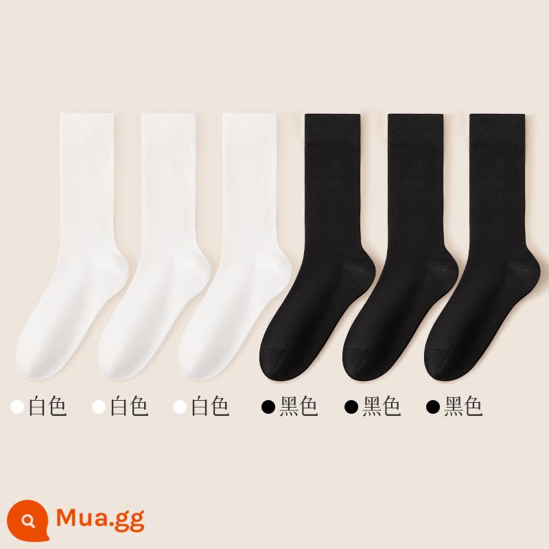 Tất nam mùa thu đông đến giữa bắp chân 100% cotton chính hãng kháng khuẩn và khử mùi vớ dày ấm áp cho nam - Sự kết hợp mở rộng ba (3 trắng + 3 đen)