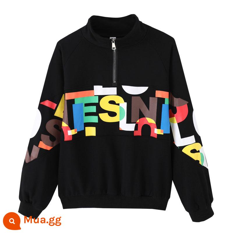 Người nổi tiếng trên Internet Hip -hop Fashion Set - Cotton dày màu đen T [đơn mảnh]