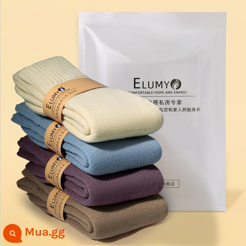 Siêu vớ trẻ em vào mùa thu và mùa đông ấm áp ở những đôi tất cotton lạnh đông bắc dày lên với nhung ngủ ấm chân tuyết - 4 đôi dành cho nữ - be + xanh + tím + cà phê