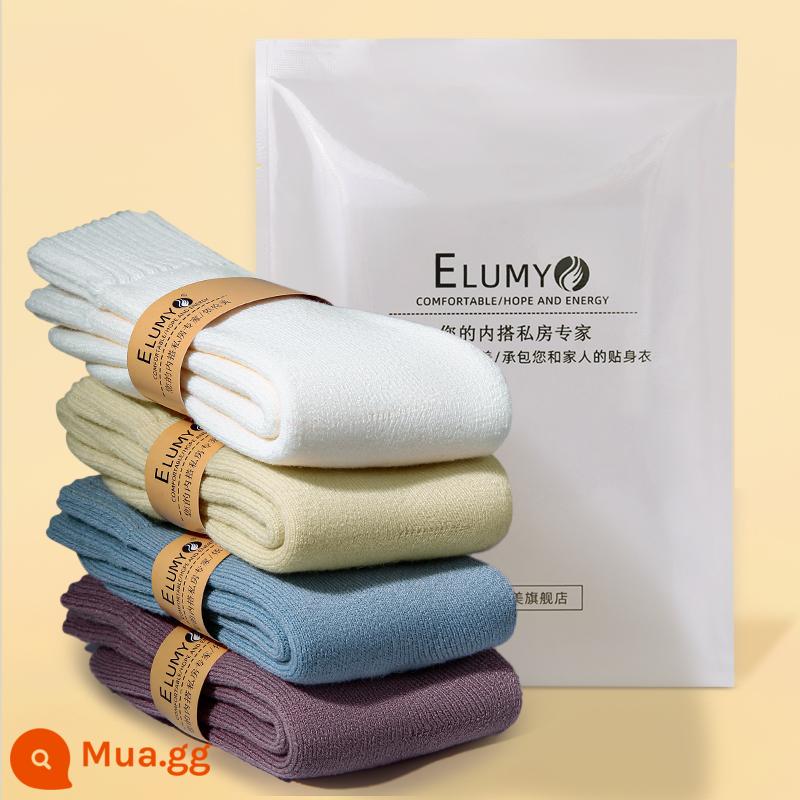 Siêu vớ trẻ em vào mùa thu và mùa đông ấm áp ở những đôi tất cotton lạnh đông bắc dày lên với nhung ngủ ấm chân tuyết - 4 đôi nữ - trắng + be + xanh + tím