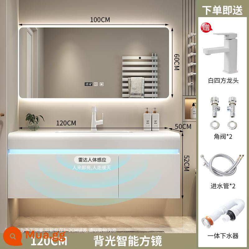 Tủ phòng tắm thông minh Đèn Corian phong cách sang trọng kết hợp phòng bột tích hợp chậu rửa chậu rửa tủ phòng bột - Chậu tích hợp phù hợp với làn da 120 cm + gương vuông có đèn nền thông minh