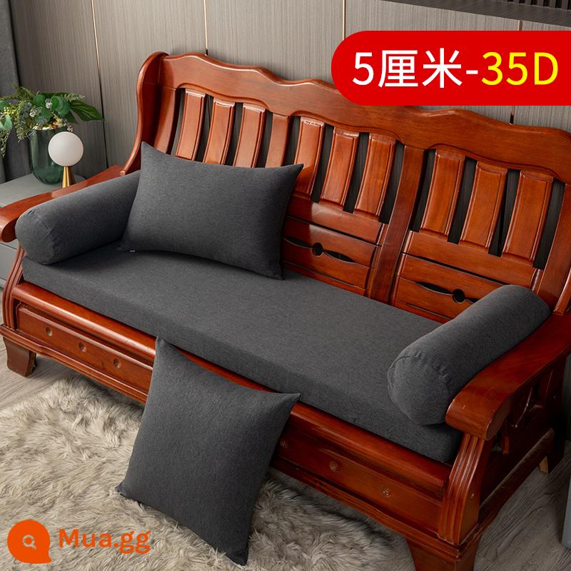 Vải lanh màu tinh khiết đệm sofa gỗ chắc chắn đơn giản hiện đại ghế gỗ gụ mật độ cao đệm xốp cứng chống trượt có thể tháo rời có thể giặt được - Màu xám đậm (dày 5cm-xốp 35D)