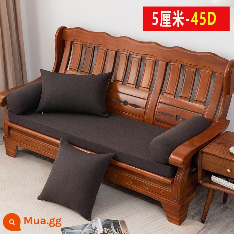 Vải lanh màu tinh khiết đệm sofa gỗ chắc chắn đơn giản hiện đại ghế gỗ gụ mật độ cao đệm xốp cứng chống trượt có thể tháo rời có thể giặt được - Cà phê đen (bọt biển 45D cứng dày 5cm)