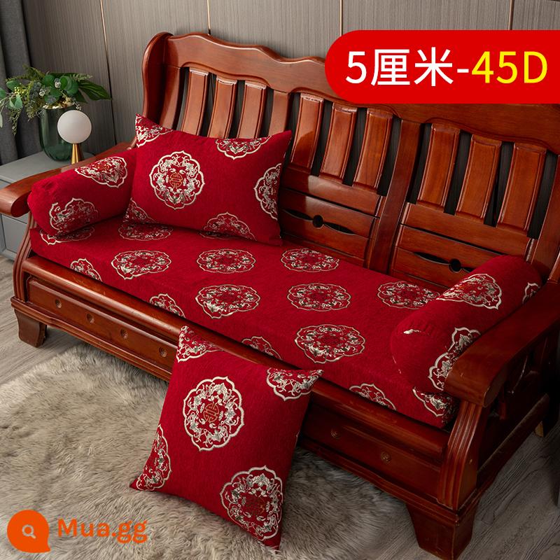 Vải lanh màu tinh khiết đệm sofa gỗ chắc chắn đơn giản hiện đại ghế gỗ gụ mật độ cao đệm xốp cứng chống trượt có thể tháo rời có thể giặt được - Năm Hoàng Kim - Đỏ (dày 5cm - xốp 45D)