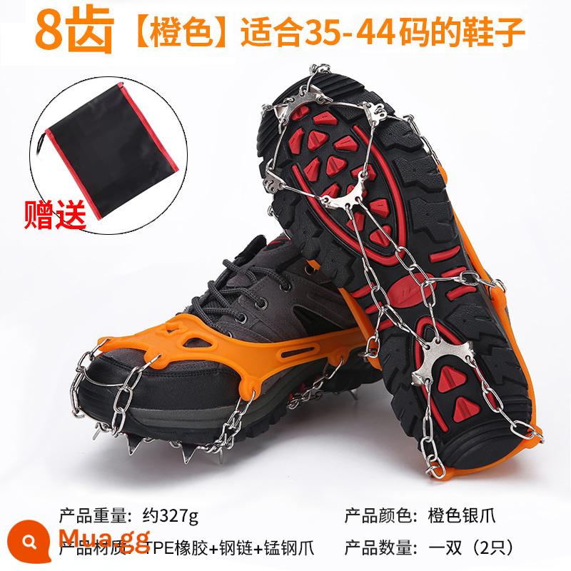 8 răng crampons giày chống trượt bao ngoài trời dành cho người lớn nam và nữ leo núi giày tuyết móng băng kẹp giày bề mặt dây chuyền chống rơi móng vuốt tuyết - 8 răng cam (phổ quát cho giày size 35-44)