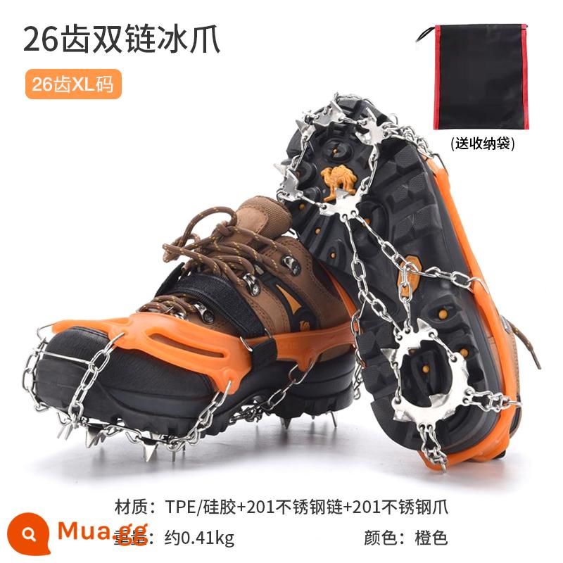 8 răng crampons giày chống trượt bao ngoài trời dành cho người lớn nam và nữ leo núi giày tuyết móng băng kẹp giày bề mặt dây chuyền chống rơi móng vuốt tuyết - Mã XL 26 răng màu cam (thường dùng cho giày size 46-48)