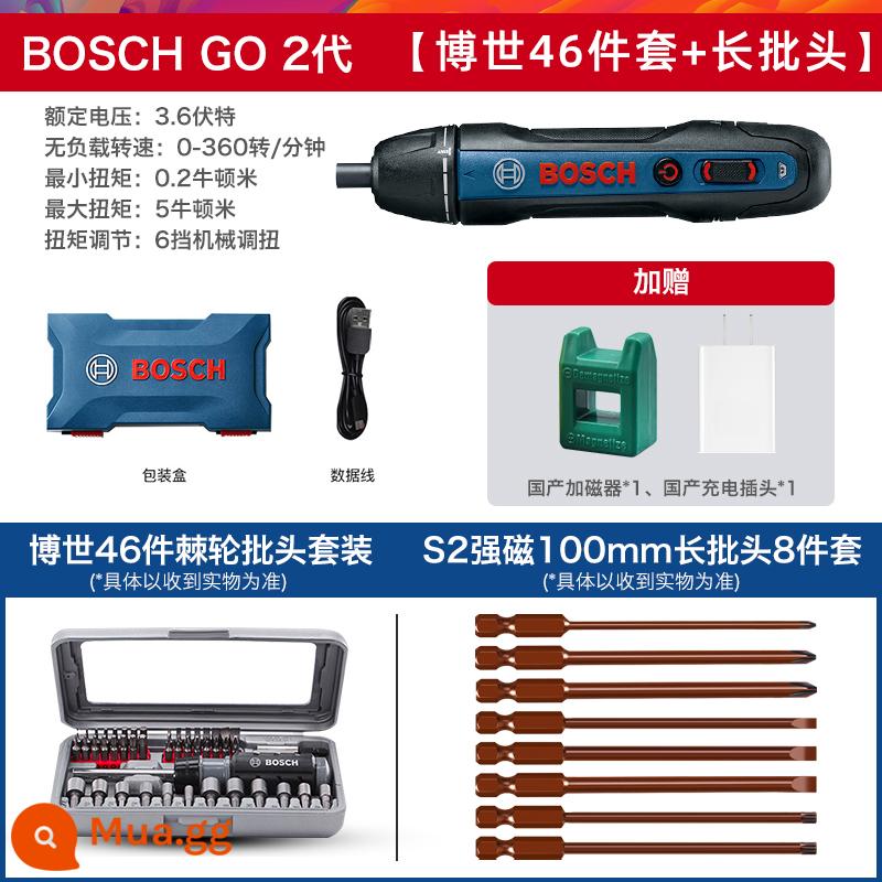 Máy Vặn Vít Điện Bosch Mini Sạc Máy Vặn Vít Bosch GO 2 Dụng Cụ Điện 3.6V - Thế hệ thứ 2 [Bộ 46 món nhập khẩu Bosch + mũi dài]