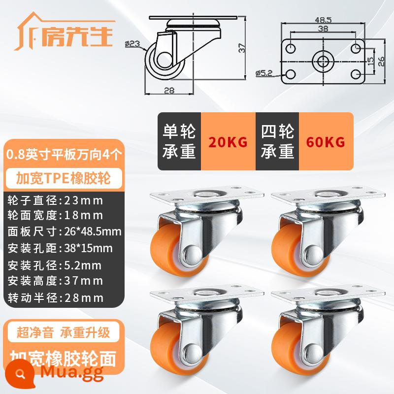 1 Inch Im Lặng Nhỏ Đa Năng Bánh Xe Tất Nam Ngăn Kéo Ròng Rọc Tủ Bánh Xe Đa Năng Kiêm Cao Su Định Hướng Bánh Xe - [Rộng và cực kỳ yên tĩnh] 4 bánh xe phổ thông tấm phẳng cao su màu vàng cam 0,8 inch