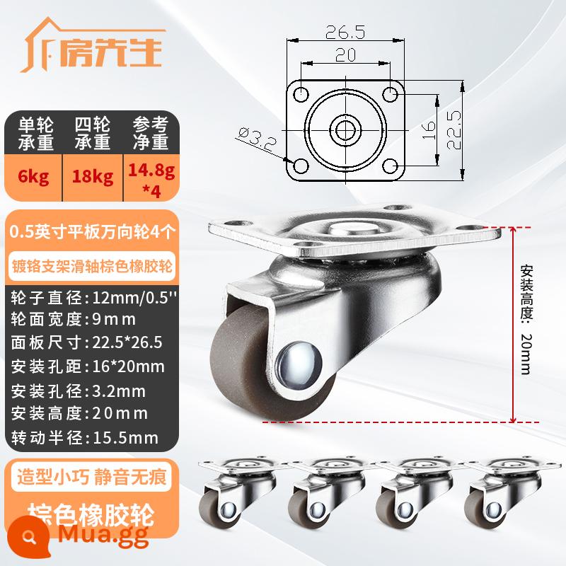 1 Inch Im Lặng Nhỏ Đa Năng Bánh Xe Tất Nam Ngăn Kéo Ròng Rọc Tủ Bánh Xe Đa Năng Kiêm Cao Su Định Hướng Bánh Xe - [Bánh xe vạn năng mini] 4 bánh xe cao su trục trượt 0,5 inch (cao 2,0 cm/20 mm)