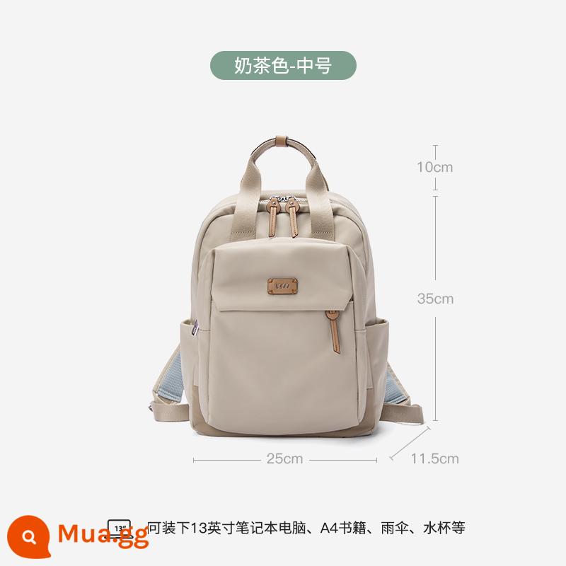 Leif Oxford Ba Lô Canvas Nữ 2022 Mới Ba Lô Du Lịch Ngoài Trời Đi Lại Thời Trang Máy Tính 14 Inch Học - Trà sữa Mơ - Size vừa ( đựng được laptop 13 inch)