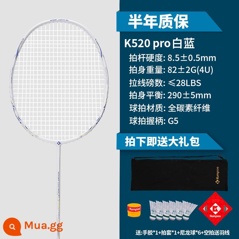 Vợt cầu lông chính hãng Xunfeng Xunfeng KC21 full carbon fiber siêu nhẹ chuyên nghiệp K520Pro Bộ vợt đơn và đôi - Đơn: K520 PRO trắng xanh (gửi 6 bóng + 1 keo dán tay + bọc vợt)