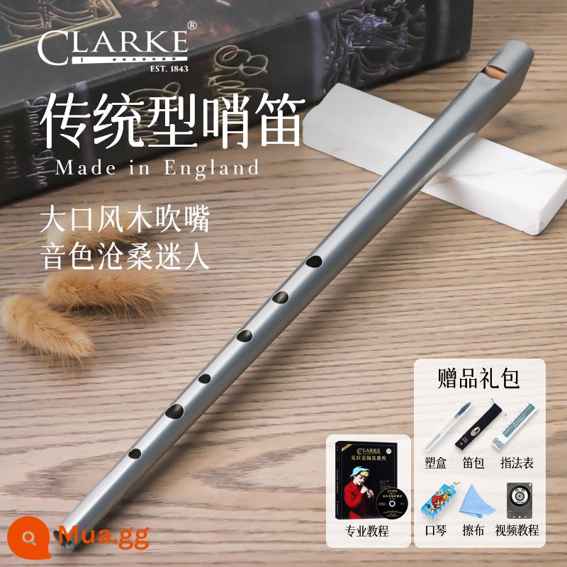 Clarke Clarke Irish Còi Sáo Thiếc Truyền Thống C-Tune D-Tune Thẳng Sáo Kim Loại Nhạc Cụ Nhập Khẩu Của Anh - Tông C bạc + hướng dẫn chuyên nghiệp