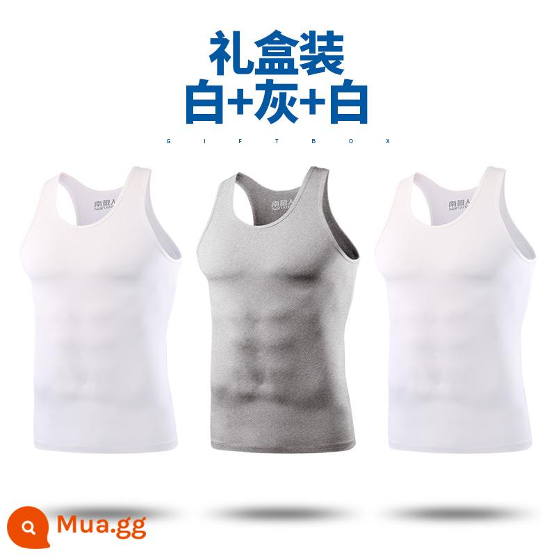 Nanjiren cotton nguyên chất áo vest nam mùa hè vượt rào thể thao mặc bên trong xuân thu đáy không tay cotton trắng ông già áo - [3 gói] Trắng + Trắng + Xám