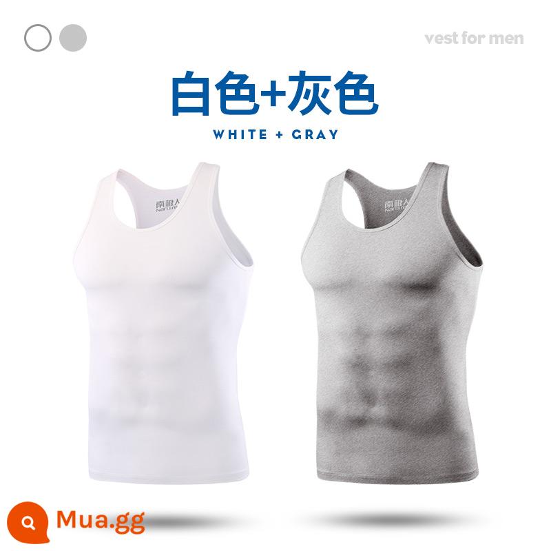 Nanjiren cotton nguyên chất áo vest nam mùa hè vượt rào thể thao mặc bên trong xuân thu đáy không tay cotton trắng ông già áo - [2 gói] trắng + xám