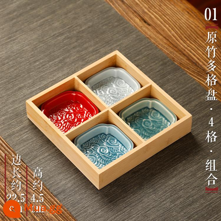 Lò giải khát lưới Jiugong đĩa tre trái cây di động snack nhiều lưới đĩa nhỏ hộ gia đình hộp trái cây sấy khô kiểu Nhật - bạc