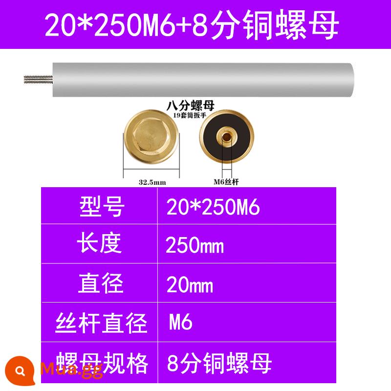 Điện Đa Năng Máy Nước Nóng Thanh Magie Nước Phụ Kiện 40/60/80L Nước Thải Ổ Cắm Thanh Magie Hy Sinh Anode Thanh Magie - Số 15: 20*250+đai ốc đồng tám điểm