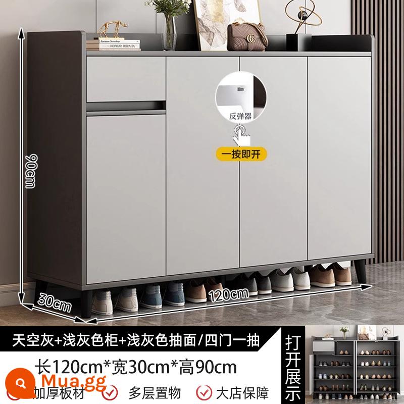 Tủ Giày Cho Lối Vào Nhà Trong Nhà Mới 2023 Phong Cách Hot Hành Lang Công Suất Lớn Lối Vào Tủ Gỗ Chắc Chắn Đơn Giản Giày - [Cửa đẩy★Bốn cửa và một cửa kéo] Xám bầu trời + Xám nhạt 120*30*90cm