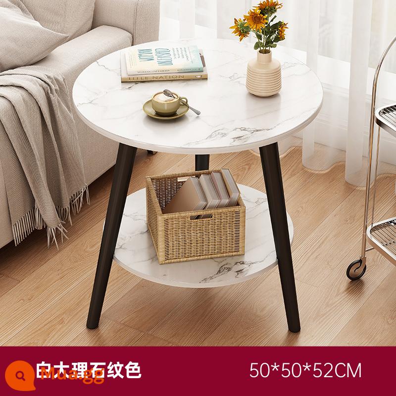 Bàn cà phê phòng khách sofa nhà bàn phụ đơn giản hiện đại đơn giản bàn nhỏ lưới đỏ ban công bàn trà phòng ngủ bàn cạnh giường ngủ - Màu đá cẩm thạch trắng 50 * 50 * 52CM [chân gỗ nguyên khối hai lớp]