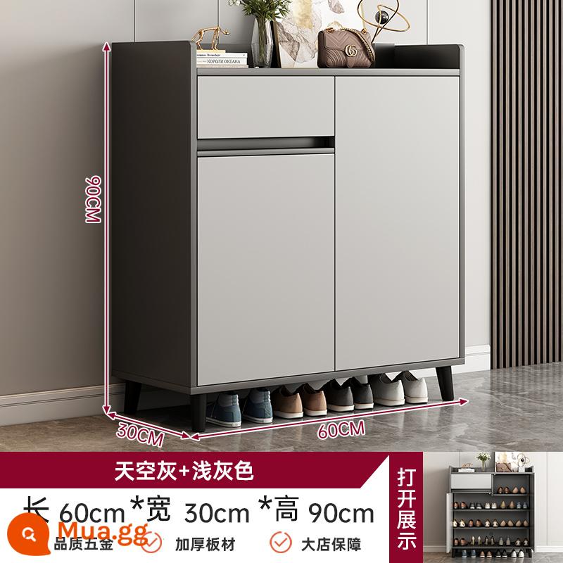 Tủ giày cửa nhà tủ hiên tất cả -in -one lối vào cửa vào tủ lưu trữ tủ đơn giản tủ lưu trữ tủ quần áo - [Chống ẩm và ổn định❤️Chân gỗ PVC] Xám Sky + Xám nhạt 60*30*90cm