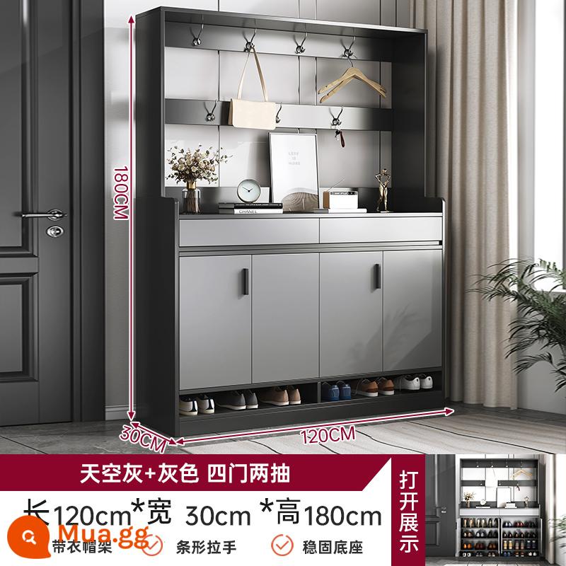 Tủ giày cửa nhà tủ hiên tất cả -in -one lối vào cửa vào tủ lưu trữ tủ đơn giản tủ lưu trữ tủ quần áo - [Mẫu đế ổn định] Xám đậm + xám nhạt 120*30*180CM (có giá treo áo)