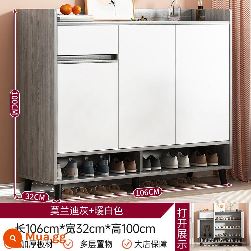 Tủ giày cửa nhà tủ hiên tất cả -in -one lối vào cửa vào tủ lưu trữ tủ đơn giản tủ lưu trữ tủ quần áo - [Màu mới đặc biệt ❤️Mẫu chân gỗ PVC] Xám Morandi + Trắng ấm 106*32*100cm (cao thêm 10CM)