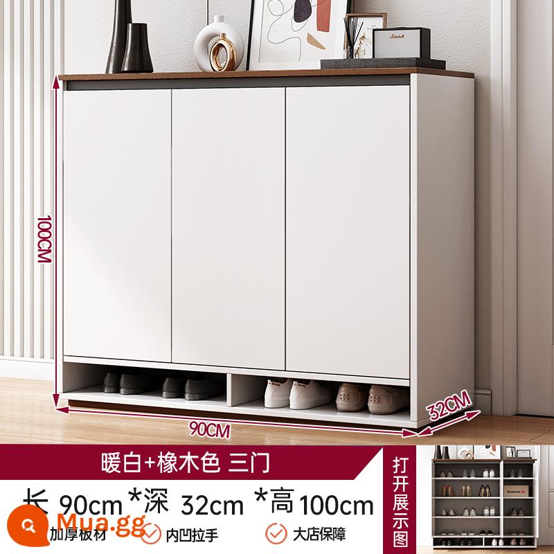 Tủ giày cửa nhà tủ hiên tất cả -in -one lối vào cửa vào tủ lưu trữ tủ đơn giản tủ lưu trữ tủ quần áo - [Tấm dày nâng cấp] Màu trắng ấm + gỗ sồi 90*32*100cm