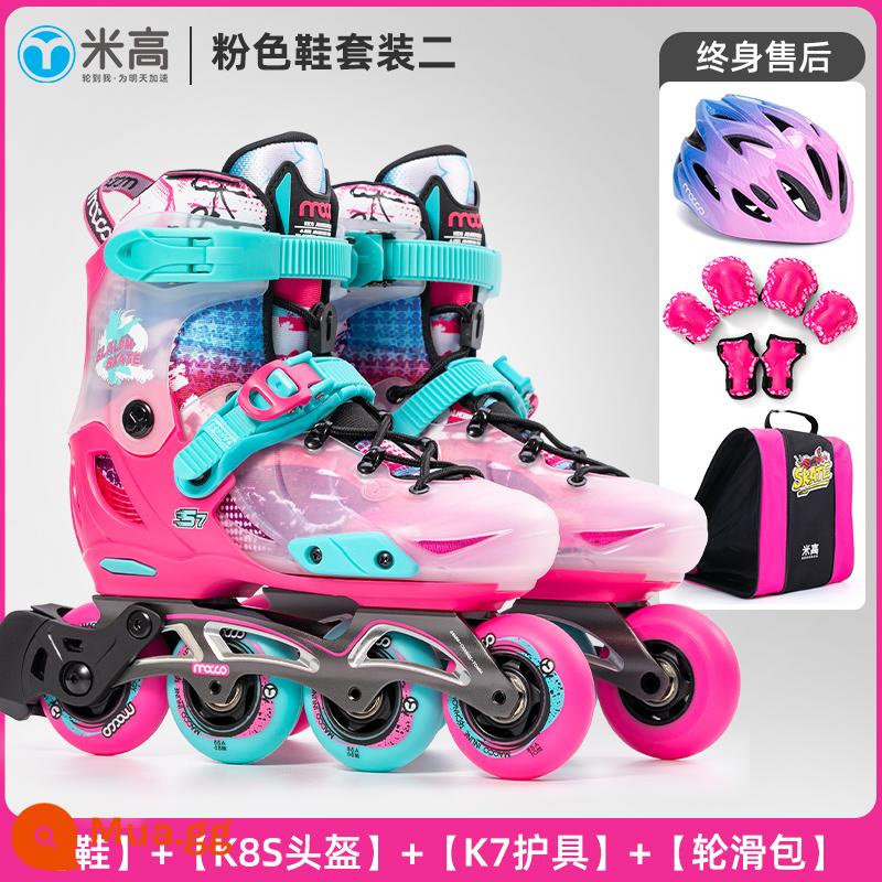 MI Gao chuyên nghiệp Trẻ em Skate Skate Skate Fancy Skates Skate Skates Floating Flower Shoes Wheel Wheel Wheel Row Wheel S7 - Sự kiện-Bộ đồ hồng 2 (Mũ bảo hiểm K8 + Bộ bảo vệ K7)