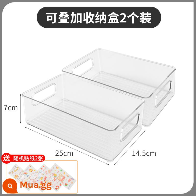 Trong suốt hộp lưu trữ để bàn nhựa acrylic đồ lặt vặt ký túc xá sinh viên mỹ phẩm văn phòng phẩm hoàn thiện hộp bàn hộp - Hộp đựng có thể xếp chồng lên nhau [2 chiếc] đi kèm nhãn dán dễ thương