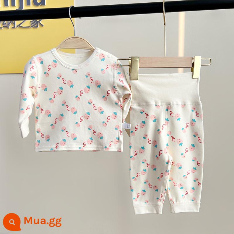 Banner House bé cotton nguyên chất không xương quần áo mùa thu bộ đồ hai mảnh nam và nữ áo len cotton bé đồ ngủ bộ đồ hai mảnh mùa thu - Bộ đồ hai mảnh bảo vệ bụng dâu mùa thu