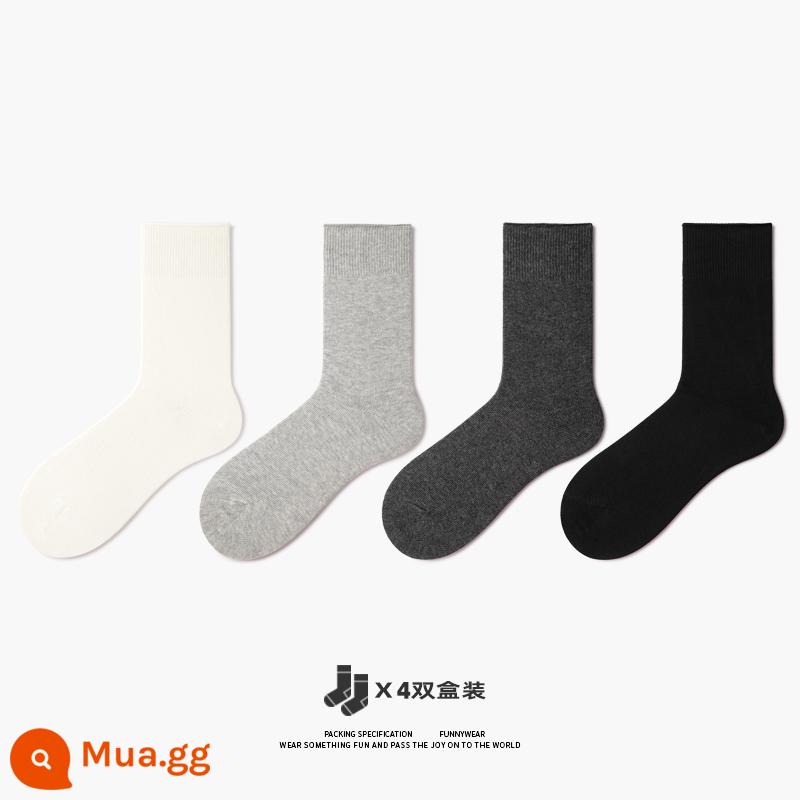 Tất chân Tất bong bóng nữ Tất ống cuộn tròn Xuân thu cotton nguyên chất không xương sau sinh Tất dài màu xám Tất dài có giày da nhỏ - [Kết hợp] trắng + xám nhạt + xám đậm + đen