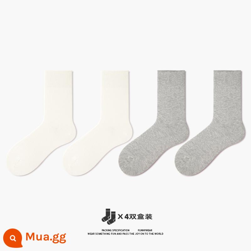 Tất chân Tất bong bóng nữ Tất ống cuộn tròn Xuân thu cotton nguyên chất không xương sau sinh Tất dài màu xám Tất dài có giày da nhỏ - [K combo] 2 trắng + 2 xám nhạt