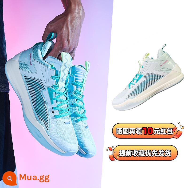 Giày bóng rổ Li Ning nam sonic combatlow chịu mài mòn 10 giày combat chính hãng 9 giày thể thao cổ thấp - Bát mỏng màu xanh lam/xanh sứ băng (-3) [Strike Series]