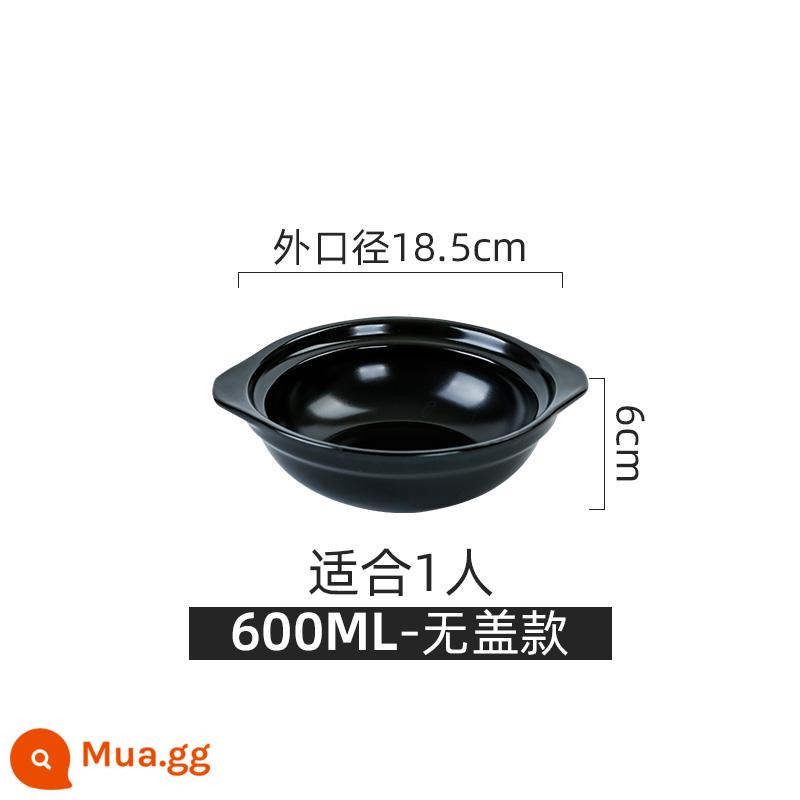 Kangshu chịu nhiệt độ cao khô đốt không nứt nồi cạn soong hầm nồi hộ gia đình hầm gas nồi súp soong gốm nồi đá thương mại - [Nâng cấp thêm dày] Nồi nông màu đen không nắp 600ML (thích hợp cho 1 người)