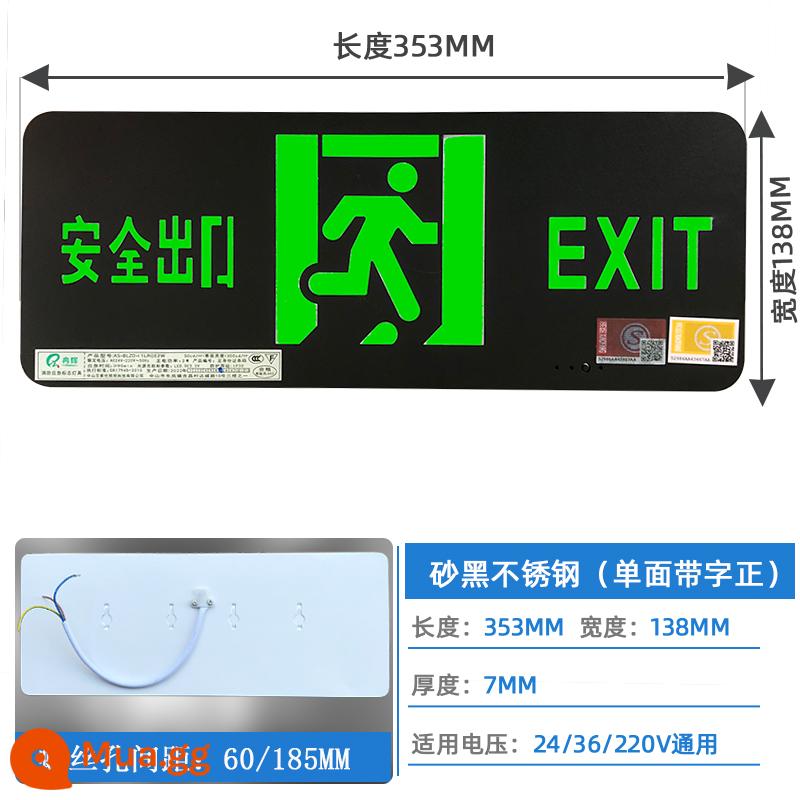 Lối thoát hiểm an toàn 201 thép không gỉ mỏng biển hiệu kênh chữa cháy sơ tán khẩn cấp đèn led biển báo - Một mặt inox 201 mỏng màu đen [có chữ chuyển tiếp] Điện áp: 24-220V