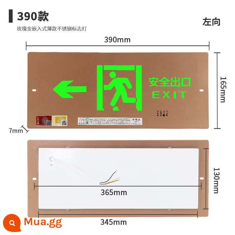 Nhúng biển báo khẩn cấp bằng thép không gỉ mỏng thoát hiểm an toàn lửa che giấu sơ tán Đèn LED báo hiệu - Inox 390 mỏng mạ vàng [mặt trái] Điện áp: 24-220V