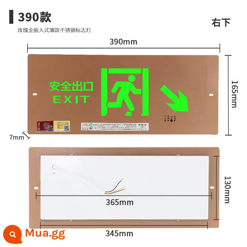 Nhúng biển báo khẩn cấp bằng thép không gỉ mỏng thoát hiểm an toàn lửa che giấu sơ tán Đèn LED báo hiệu - Inox 390 mỏng mạ vàng [ngay tầng dưới] Điện áp: 24-220V