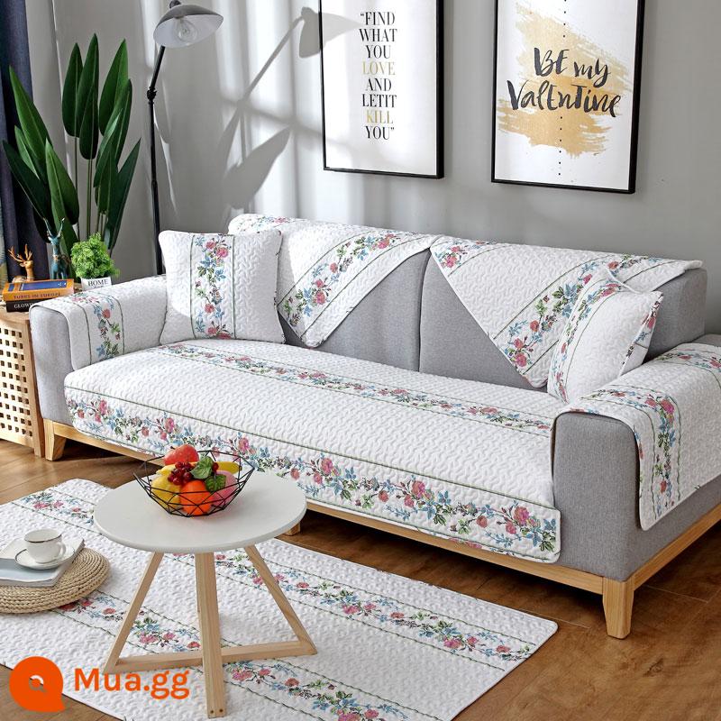 Giá Đặc Biệt Giải Phóng Mặt Bằng Vải Cotton Nguyên Chất Sofa Đệm Chống Trơn Trượt Bắc Âu Đơn Giản Bốn Mùa Đa Năng Đệm Sofa Cotton Khăn - vườn hoa hồng