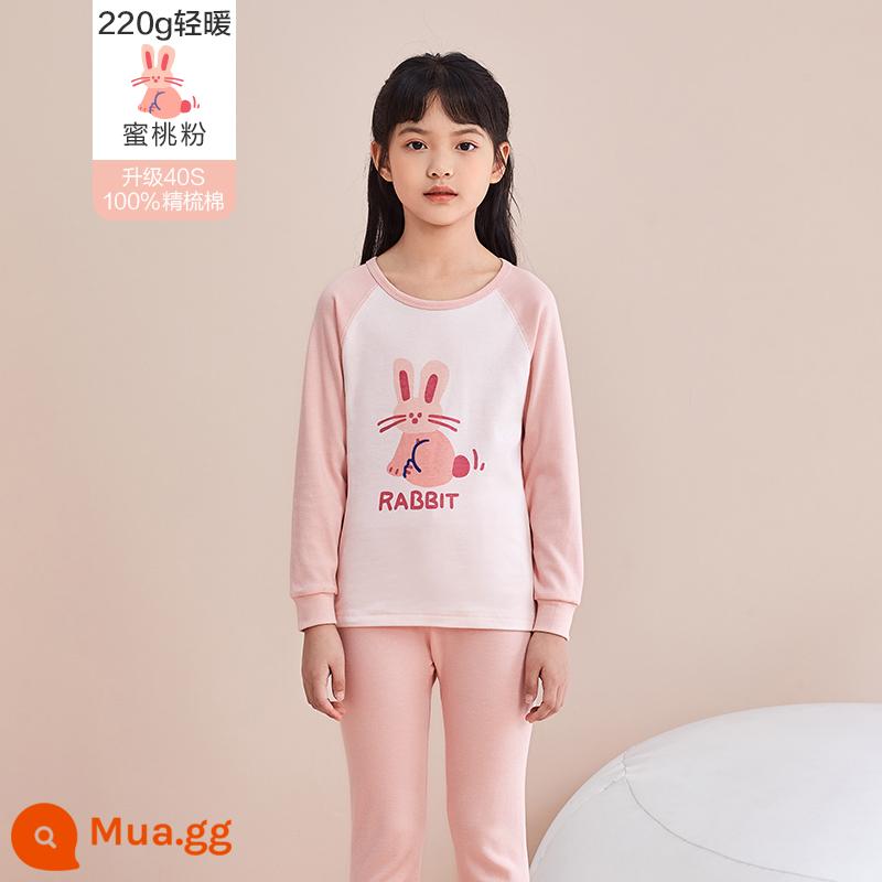 Quần áo mùa thu và quần vệ sinh trẻ em Hongdou Quần cotton nguyên chất cho bé trai và bé gái Quần áo và quần cotton sưởi ấm cho bộ đồ ngủ lớn cho trẻ em Áo len cotton - DN608 Girls-Hồng đào (Cổ xẻ)