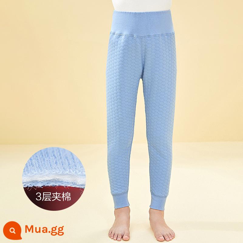 Đậu đỏ quần giữ ấm trẻ em mùa thu đông quần vệ sinh bé trai và bé gái cotton nguyên chất dày 3 lớp chần bông quần vệ sinh ấm áp cho bé - CK205 Xanh ánh trăng [Mẫu bảo vệ bụng cạp cao]