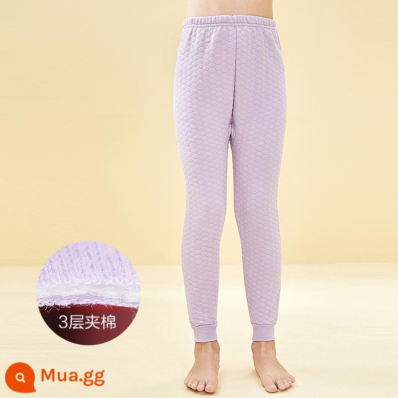 Đậu đỏ quần giữ ấm trẻ em mùa thu đông quần vệ sinh bé trai và bé gái cotton nguyên chất dày 3 lớp chần bông quần vệ sinh ấm áp cho bé - AK720 Lilac-Girls