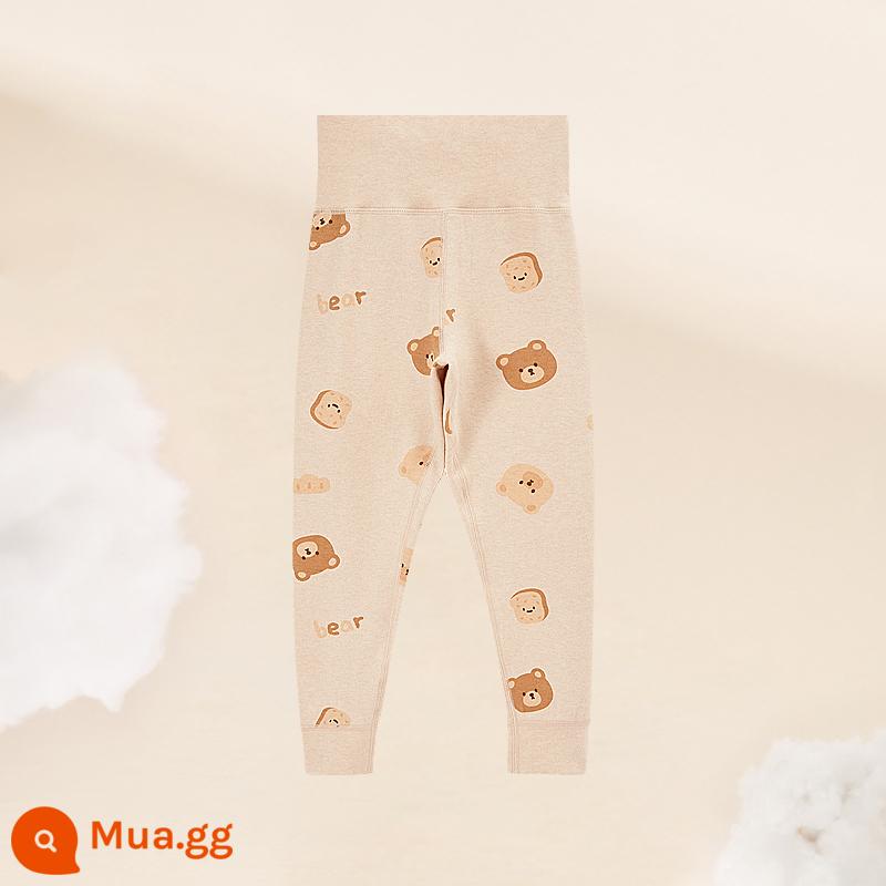 Đậu đỏ quần giữ ấm trẻ em mùa thu đông quần vệ sinh bé trai và bé gái cotton nguyên chất dày 3 lớp chần bông quần vệ sinh ấm áp cho bé - CK633-Mẫu bảo vệ bụng cạp cao in đầy đủ [cotton màu tự nhiên 220g một lớp]