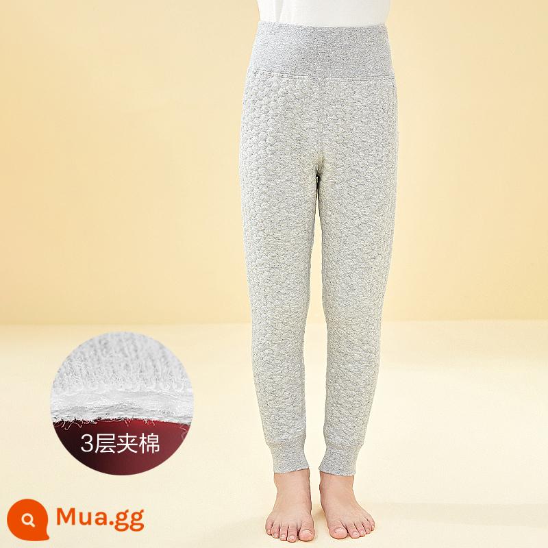 Đậu đỏ quần giữ ấm trẻ em mùa thu đông quần vệ sinh bé trai và bé gái cotton nguyên chất dày 3 lớp chần bông quần vệ sinh ấm áp cho bé - CK207 màu xám nhạt [mẫu bảo vệ bụng cạp cao]