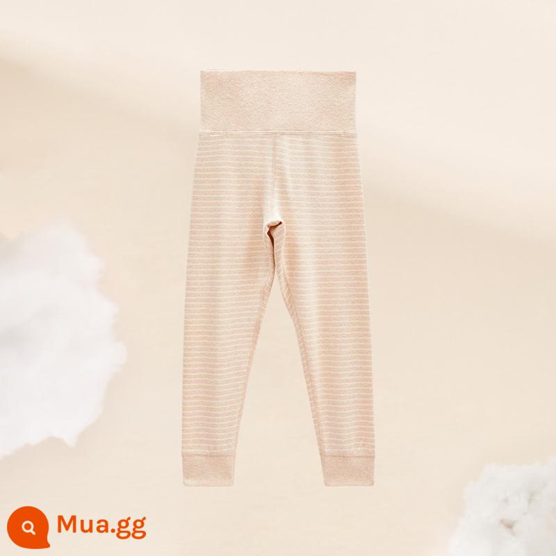 Đậu đỏ quần giữ ấm trẻ em mùa thu đông quần vệ sinh bé trai và bé gái cotton nguyên chất dày 3 lớp chần bông quần vệ sinh ấm áp cho bé - CK632-Mẫu bảo vệ bụng cạp cao sọc [cotton màu tự nhiên 220g một lớp]