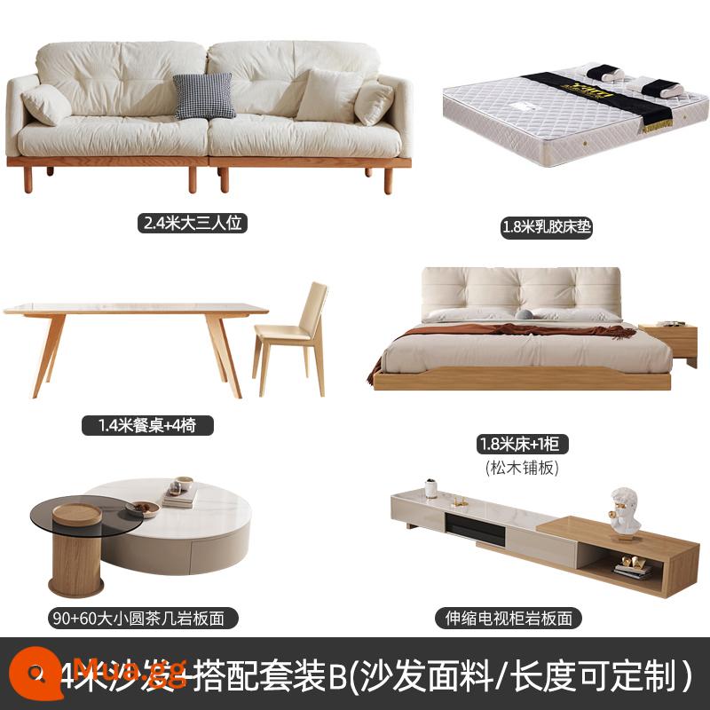 Nội thất gỗ và gió phong cách Nhật Bản gỗ đặc Fengyun sofa phòng khách căn hộ nhỏ ba người màu kem Bắc Âu vải nghệ thuật - Bộ ghép nối ba chỗ ngồi lớn 2,4m B