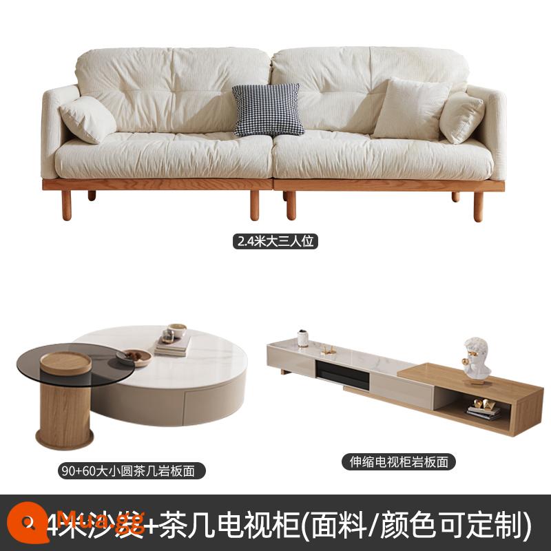 Nội thất gỗ và gió phong cách Nhật Bản gỗ đặc Fengyun sofa phòng khách căn hộ nhỏ ba người màu kem Bắc Âu vải nghệ thuật - Tủ tivi 3 chỗ + bàn cà phê lớn 2,4m