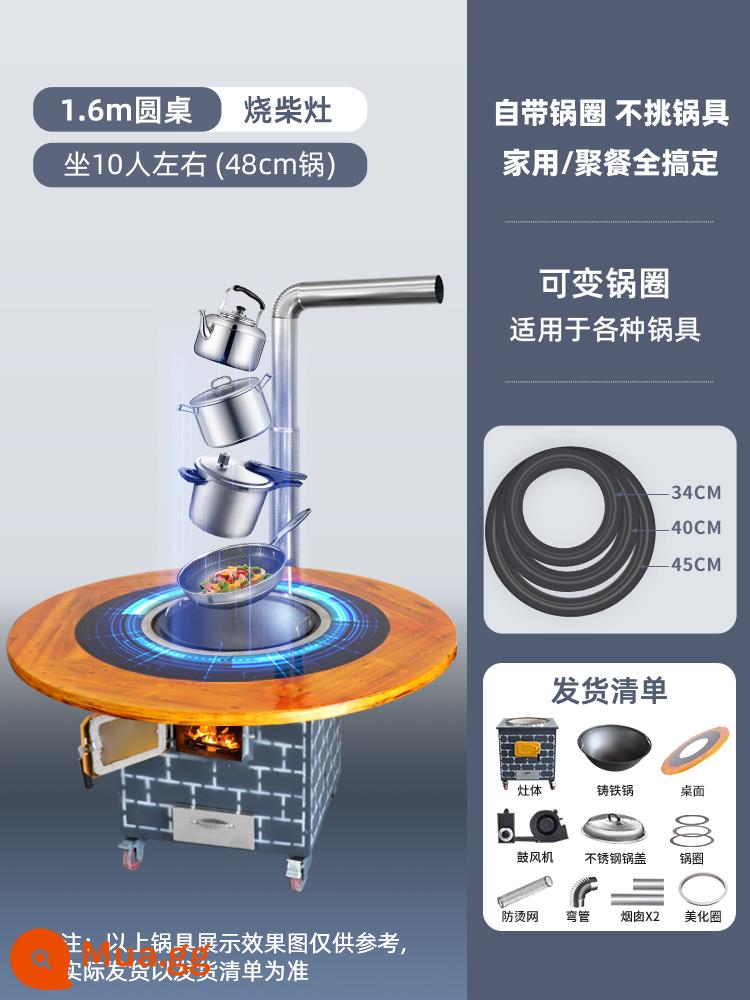 Di động nồi sắt hầm bếp bàn củi bếp củi hộ gia đình sàn nồi gà củi thổ nhĩ kỳ bếp đặc biệt chất liệu nông thôn phong cách mới - Bàn tròn 1.6m [48 chậu] + có vòng nồi rời